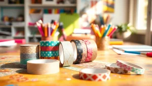 Customize your projects with vibrant custom washi tape showcased on a colorful crafting table.