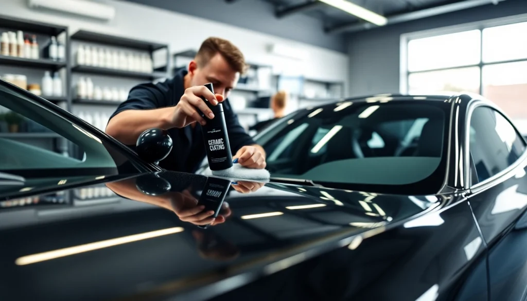 Ceramic coating Southampton service highlighting a technician expertly applying a ceramic coating.
