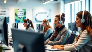 Call Center Solutions team collaborating in a vibrant office, emphasizing engagement and professionalism.