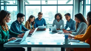 Sviluppo web app agenzia e team di professionisti che collaborano in un ambiente moderno.