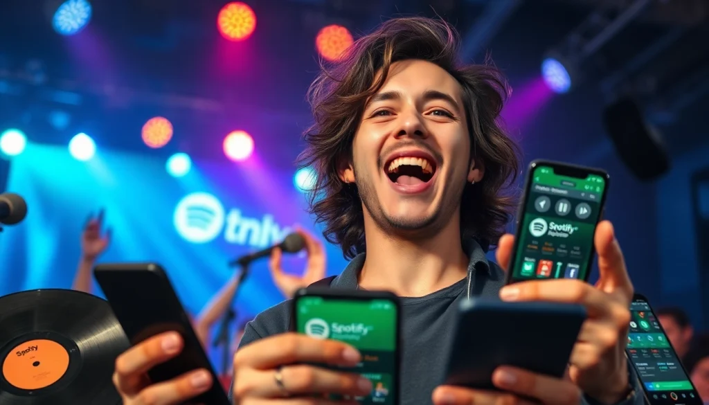 Engage fans through effective spotify promotion with a musician in an energetic concert scene.