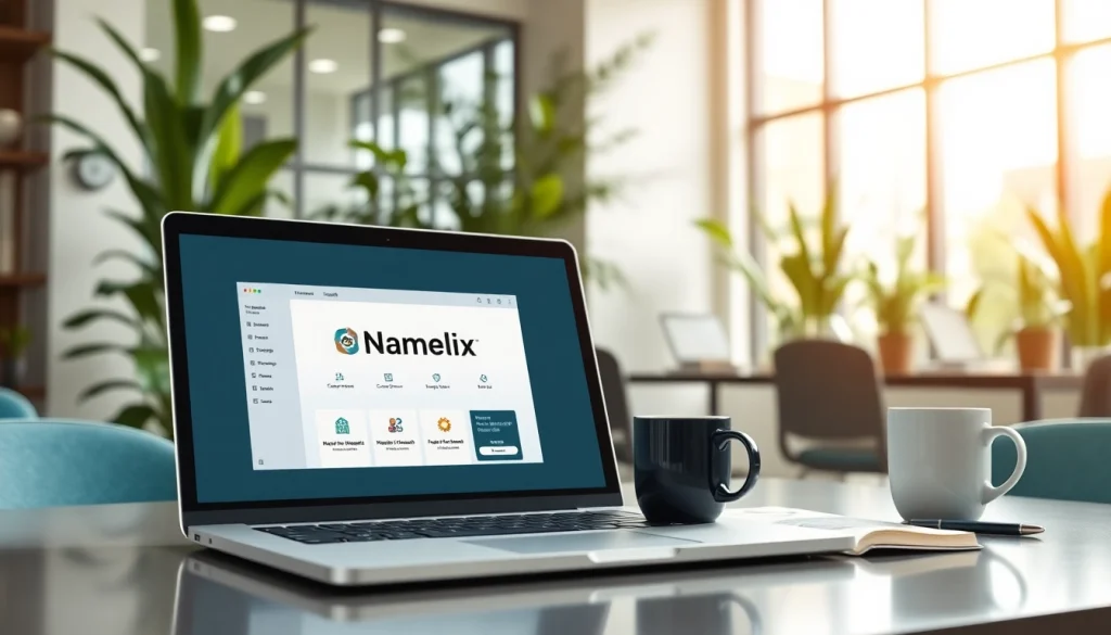 Utilize the Namelix app for branding with a modern workspace setup.
