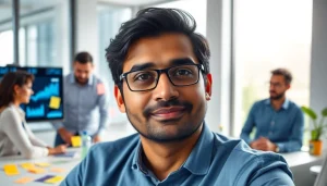 Aravind Srinivas leading a brainstorming session in a collaborative workspace.