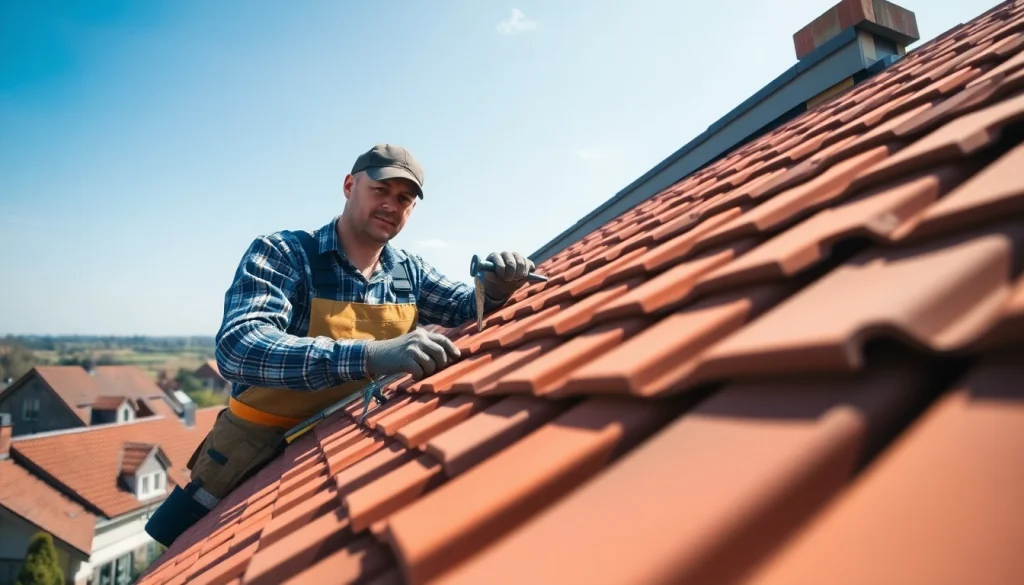 Roofer performing work on a rooftop in Wolfheze, showcasing skilled craftsmanship. dakdekker wolfheze
