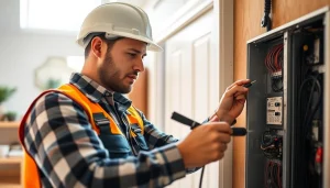 Electrical Contractor Clearwater examining a residential electrical panel with precision and care.
