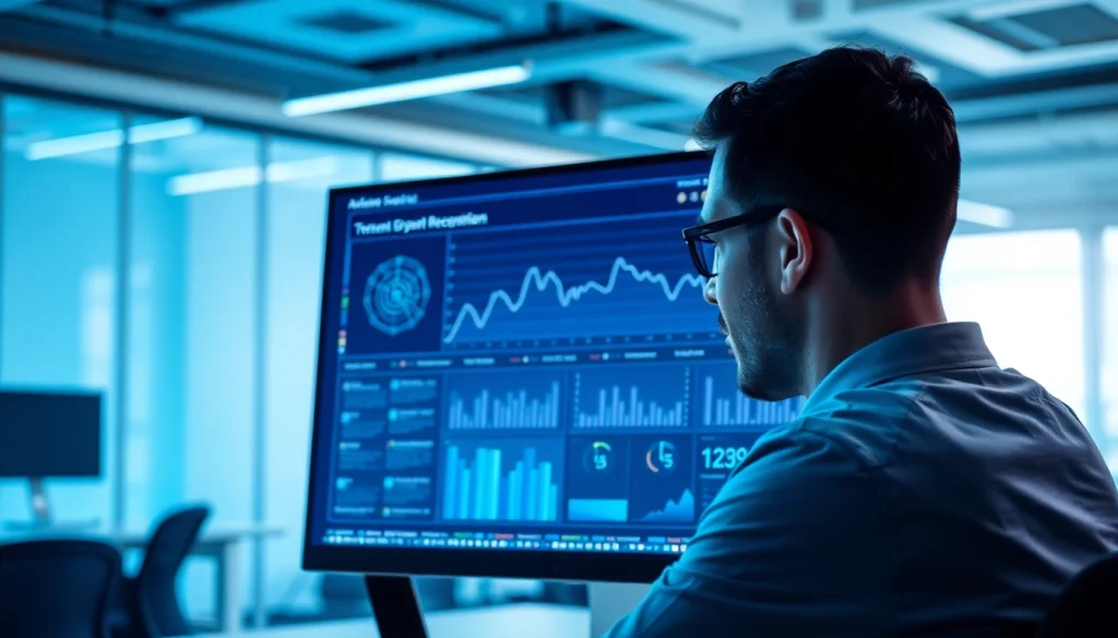 Analyze text with an ai checker at a modern workspace featuring digital metrics.