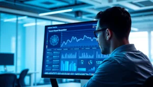Analyze text with an ai checker at a modern workspace featuring digital metrics.