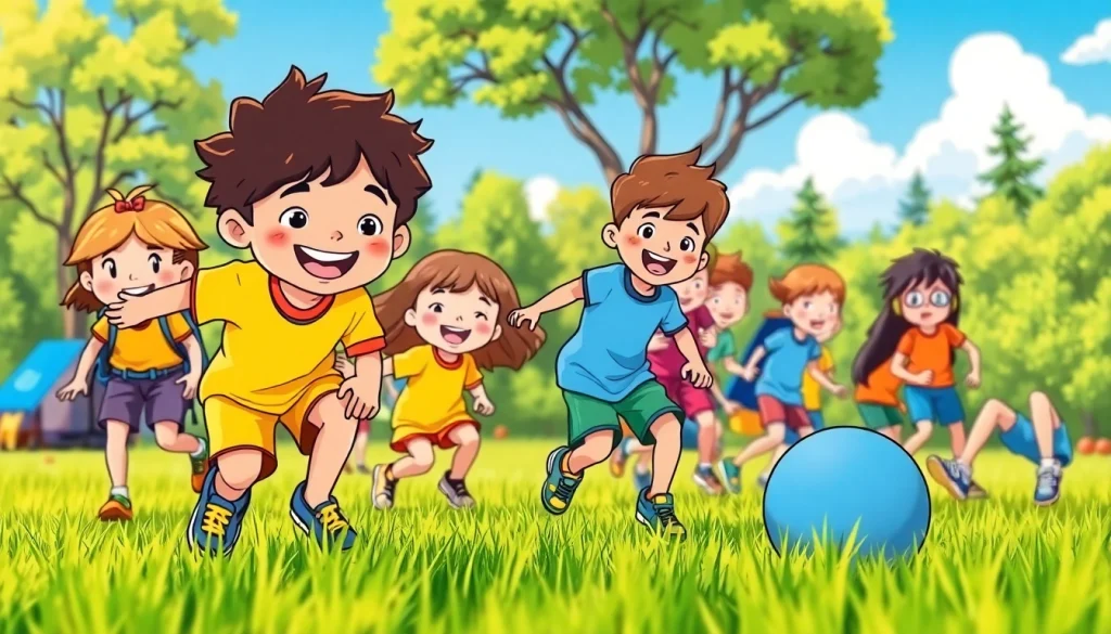 Children engaged in fun activities at holiday camps, showcasing teamwork and joy in a vibrant setting.