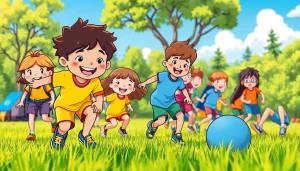 Children engaged in fun activities at holiday camps, showcasing teamwork and joy in a vibrant setting.