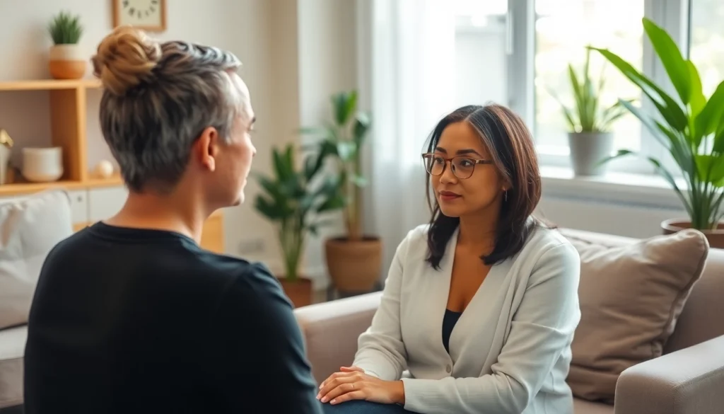 Addressing anxiety in a peaceful therapy session with a supportive therapist.