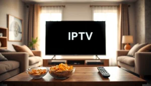 Comprar IPTV en una configuración moderna de entretenimiento en casa.