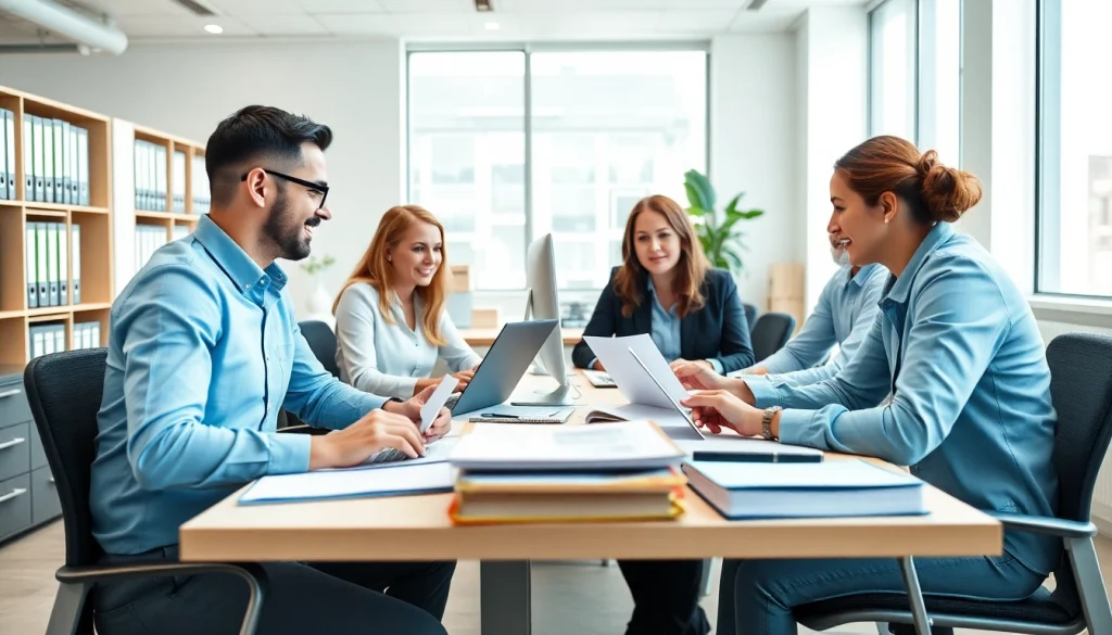 Engaged team providing QSM document clearing services in a modern office environment.